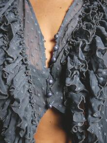 Aralina Top largo de manga larga con volantes en la parte delantera y largo hasta los tobillos, estilo bohemio, perfecto para festivales - Neblina azul - View 9