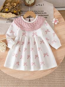 SHEIN Playful Pals Baby Girls Autumn/Winter New Outfit, Round Neck Ruffle Lantern Sleeve Sweater Dress, Fashionable Casual Versatile Long Sleeve Sweater Dress Winter Christmas Halloween Toddler Cardigan Sweater Autumn Fall Jumpers Sweaters Tops Dress Dresses Christmas Jumper Cozy Pixies Prepcrw Christmas Outfit Halloween  New Born Toddler  Fall Winter Dress Halloween  Romper Stuff Halloween Jumper Jumper Cardigans Shirts White Cardigan Clean Downtown Off The Shoulder Sweater Outfit Sets Pink Sweater Jacket Cute Fall Outfits Outfits Top Maija Christmas Dress  Toddler Fall Dark Purple Skirt Christmas Sweater  Fall Sweaters Unisex White Sweater Vest Skirt Sets - White - View 5