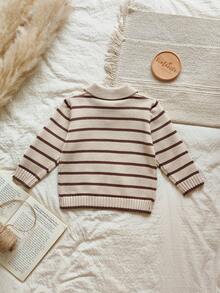 SHEIN Vintaside Kids 男婴条纹撞色针织毛衣，适合春季、秋季、冬季圣诞节、万圣节等场合穿着，秋季套头衫。 - 彩色 - 查看 2