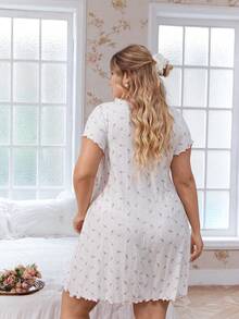 CottageSlumber Plus Size Women Jacquard Floral Lace Trim Nightgown - White - View 3
