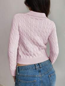 Flirla Women's Casual Drawstring Long Sleeve Knit Sweater, Light Yellow, Autumn/Winter - Pink - View 2