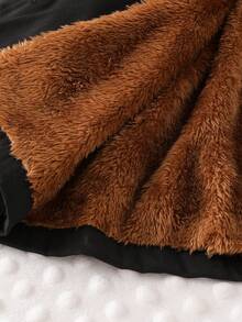 SHEIN Playful Pals Baby Girls 0-3yrs Toddler Girls' Coffee Plush Lined Hooded Khaki Long Sleeve Jacket, Fashionable And Versatile For Autumn/Winter Baby Girl Coat - Black - View 7