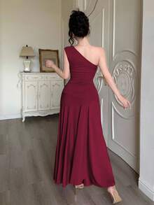 Modelyn 1 chiếc váy ôm dáng xếp ly không tay dành cho nữ, màu trơn - Màu Đỏ Sâu - Xem 3
