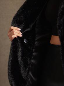 L'Amorae 女士肩部装饰人造毛皮西装外套 - 黑色 - 查看 6