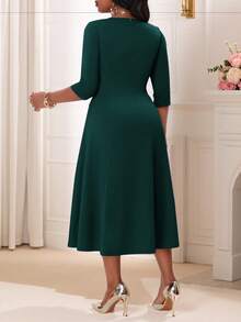 SHEIN Lady Elegante Strickkleid für Damen in Große Größen, langer Arm, fließender Schnitt, rundhalsausschnitt, in Lila, ideal für Sommer und Winter, Abendkleid für Maskenball, weißes Kleid mit langen Ärmeln, Valentinstag Kleidung, Valentinstag