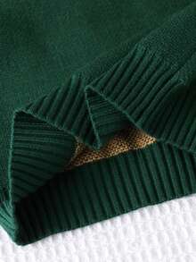 SHEIN Playful Pals Baby Boys' Dark Green Lion & Giraffe Jacquard Knit Sweater,Cute Autumn Matching Family Pullover,Soft Casual Holiday Jumper For Christmas & Halloween - Green - View 7