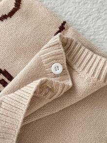 SHEIN Playful Pals Baby Boy Casual, Fashionable, Simple And Cute Khaki Knitted Bodysuit With Little Horse Pattern, Soft And Comfortable, Suitable For Daily Scenes, Suitable For Autumn And Winter - Khaki - View 8