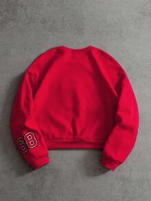 PAVTROS 男士休闲印花圆领套头卫衣，适合圣诞节、秋冬季节穿着，长袖上衣 - 紅色 - 查看 2