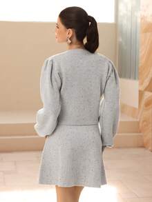 Modelyn 2pcs Women's Elegant Polka Dot Mesh Sweater Set