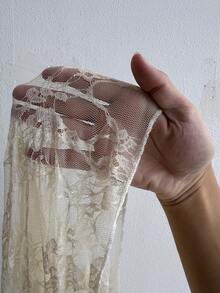 Maweii Plus Size Ruffled Lace Patchwork Long Sleeve Blouse - White - View 8