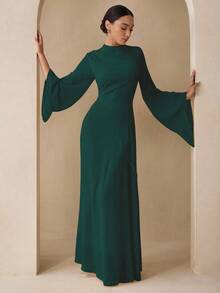 Graceveil Elegant Chiffon Pastel Color Yellow Dress, Suitable For Teachers, Back To School In Autumn - Dark Green - View 5