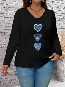 EMERY ROSE Áo thun dài tay cổ chữ V họa tiết trái tim cỡ lớn dành cho nữ - Nhiều màu - Xem 5