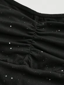 Pitira 少女黑色闪光心形领口雪纺褶饰修身派对连衣裙 - 黑色 - 查看 3