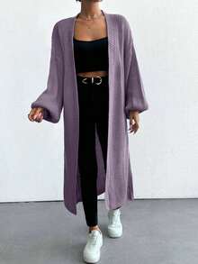 EURMUSE Women Casual Solid Color Long Cardigan, Autumn/Winter,Petite Cardigans,Cardigans - Lilac Purple - View 5