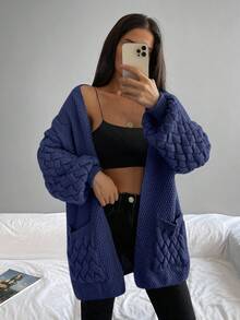 EURMUSE Dual Pocket Drop Shoulder Cardigan - Blue - View 4