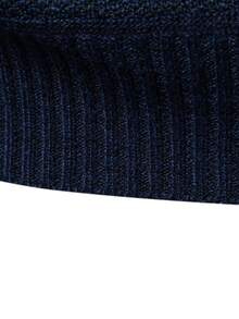 Manfinity Homme 男士条纹长袖半拉链休闲毛衣，秋季，Old Money，冬季 - 藏蓝色 - 查看 3