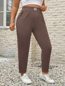 SHEIN Essnce Pantalones de lápiz con parche de bolsillo para mujer de talla grande, moda casual y versátil para vacaciones - Marrón - Ver 6
