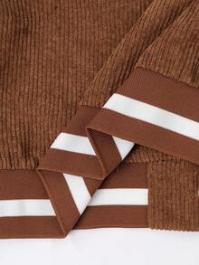 SHEIN Explorewe 2 件套青少年女孩休闲字母植绒夹克和格子裙套装，秋季 - 棕色 - 查看 5