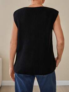 EURMUSE 2 pièces Gilet tricoté avec détails de boutons dorés pour femmes - Noir et Blanc - Voir 5