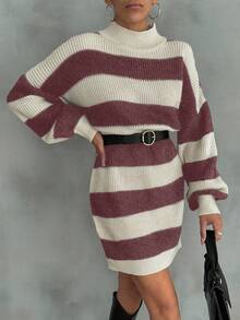EURMUSE Vestido de suéter con caída de hombros y patrón a rayas para mujeres - Multicolor - Ver 6