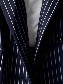 EMERY ROSE Plus Striped Print Lapel Neck Blazer - Blue - View 4