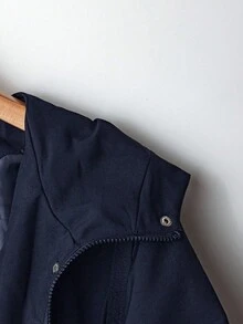 GlowEve CURVE Plus Size Women's Solid Color Casual Sporty Short Hooded Jacket, Water-Resistant, 2025 Autumn New Arrival, Suitable For Outdoor & Sports Fall - Navy Blue - View 4