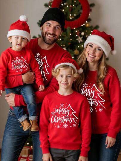 SHEIN Sudadera de cuello redondo con gráfico de lema festivo de Navidad, de estilo kawaii y adorable. Atuendo cálido y cómodo para niñas, adecuado para fiestas navideñas