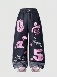 SHEIN Explorewe Girls Casual Loose Printed Pants - Multicolor - View 3