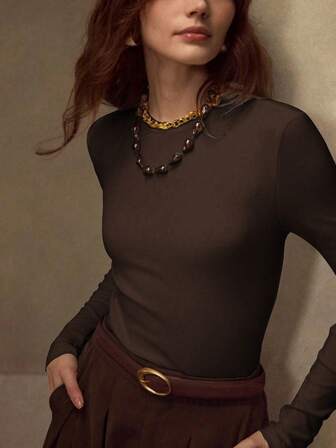 MOTF PREMIUM STRETCHY SKIN-FRIENDLY SOLID COLOR ROUND NECK SLIM FIT FASHIONABLE LONG SLEEVE VERSATILE WOMEN'S BASE LAYER TOP
