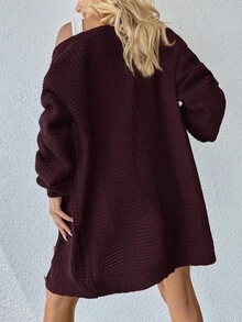 EURMUSE 1pc Women's Casual Daily Loose Single Button Drop Shoulder Cardigan, Autumn/Winter - Red Violet - View 2