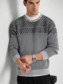 Manfinity CityGents 男士休闲时尚长袖圆领套头衫 男士毛衣 针织衫 男士毛衣 男士套头衫 - 淺灰色 - 查看 4