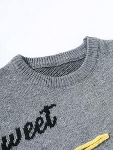 Manfinity Hypemode Suéter de cuello redondo de manga larga con estampado de letras de moda casual para hombre, otoño/invierno - Gris Oscuro - Ver 3