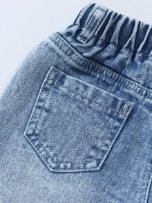 SHEIN ChillGRL Quần Jeans Denim Rộng Có Dây Rút In Hình Hoạt Hình Dễ Thương Cho Bé Gái - Rửa nhẹ - Xem 7