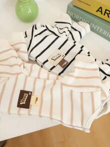 PETSIN 1pc Cat And Dog Universal Autumn And Winter Clothes, Black And White Striped Comfortable Jumpsuit, Winter Warm All Inclusive Belly Home Clothes Four Legged Clothes - 黑白條 - 查看 8