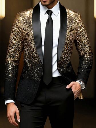 Manfinity AFTRDRK Men's Gold Foil Lapel Long Sleeve Jacket And Pants Suit Set