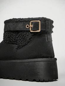 Solezae 女士时尚保暖扣环踝带厚底冬季一脚蹬靴 - 黑色 - 查看 6
