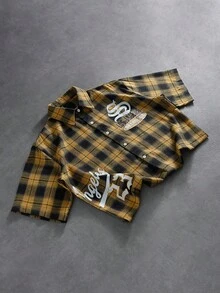 PAVTROS 男士休闲格子短袖衬衫（格子图案随机），圣诞节礼物 - 彩色 - 查看 1