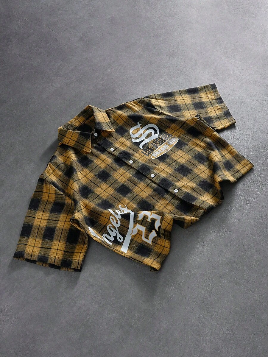 PAVTROS 男士休闲格子短袖衬衫（格子图案随机），圣诞节礼物 - 彩色 - 查看 1