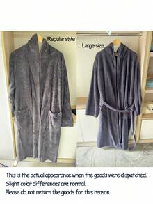 SHEIN 1pc Coral Fleece Solid Color Plush Unisex Adult Student Wearable Bathrobe, Plush Robe, Absorbent & Soft, Suitable For Home, Adult, Student, Bathing - Dark Grey - View 11