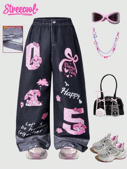 SHEIN Explorewe 女童休闲宽松印花裤