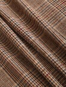 Sweetra 女式秋季褶皱优雅腰带环休闲直筒格子裤 - 棕色 - 查看 6