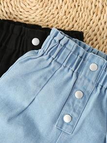 SHEIN 2 件套幼儿女童喇叭牛仔裤，休闲宽松，荷叶边腰部设计，适合上学、户外、街头、派对、日常穿着、度假、通勤、秋冬