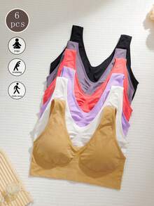 Bộ 6 chiếc áo ngực liền mạch thoải mái cỡ lớn dành cho nữ, nâng ngực - Nhiều màu - Xem 1