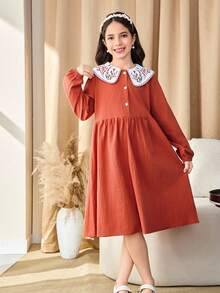 女童可爱彼得潘领连衣裙 - 彩色 - 查看 4