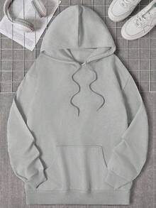 EURMUSE 100%Cotton Men's Hooded Sweatshirt With Pocket And Drawstring - Grey - View 6