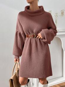 EURMUSE Vestido de suéter con cuello alto y mangas abullonadas para mujer - Rosa vieja - Ver 8