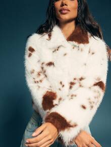 Denimoi Abrigo corto de mujer con manga larga y cuello de piel sintética - Blanco - Ver 6