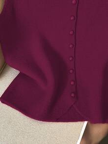 Franclia Casual Loose Turtleneck Sleeveless Knitted Button Design Top For Women, Spring/Autumn - Red Violet - View 4