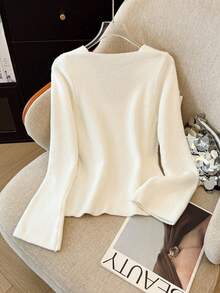 SHEIN Franclia French Handmade 3D Floral V-Neck Long Sleeve Knit Sweater