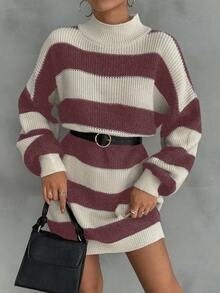 EURMUSE Vestido de suéter con caída de hombros y patrón a rayas para mujeres - Multicolor - Ver 7